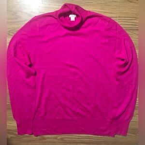 J Crew Lightweight Merino Wool Blend Sweater L Bright Pink Turtleneck NWOT